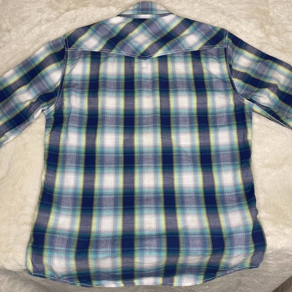 American Eagle Men’s Blue & White Plaid Cotton Vintage Fit Button-Up Shirt - Picture 5 of 9